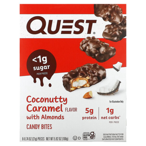 Конфеты шоколадные Quest Nutrition "Candy Bites", кокосово-карамельные с миндалью, 8 штук, 21 г каждая
