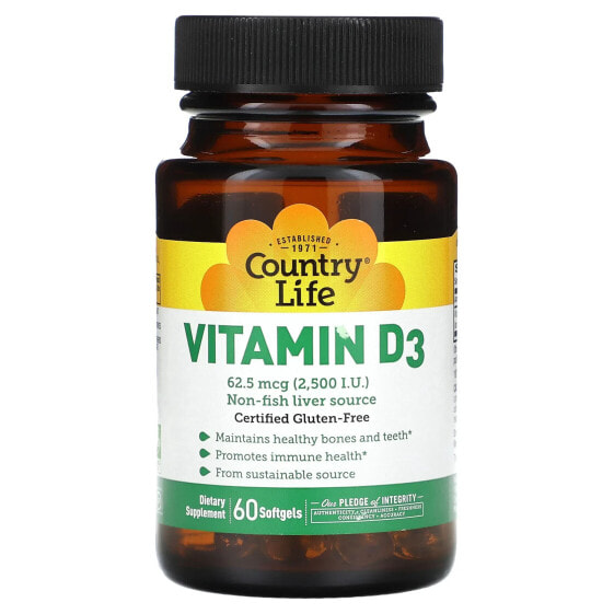 Витамины Country Life Витамин D3 62.5 мкг (2,500 IU) 60 капсул