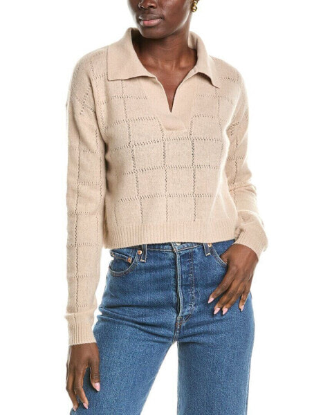 Naadam Grid Pointelle Polo Cashmere Sweater Women's