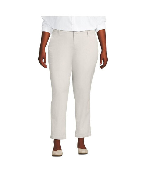 Plus Size Mid Rise Classic Straight Leg Chino Ankle Pants