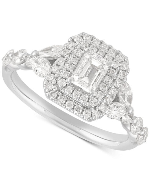 Diamond Emerald-Cut Double Halo Engagement Ring (1-1/2 ct. t.w.) in 14k White Gold