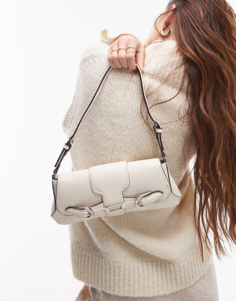 Mango buckle front shoulder bag in white