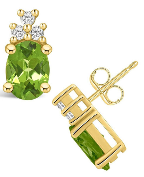 Peridot (2-3/4 ct. t.w.) and Diamond (1/5 ct. t.w.) Stud Earrings in 14K Yellow Gold