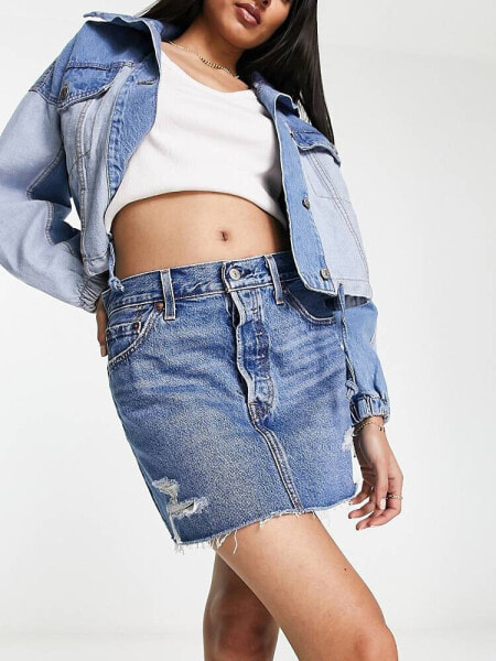 Levi's icon skirt in mid wash blue 