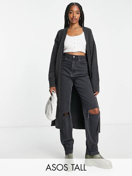 ASOS DESIGN Tall maxi cardigan in grey 