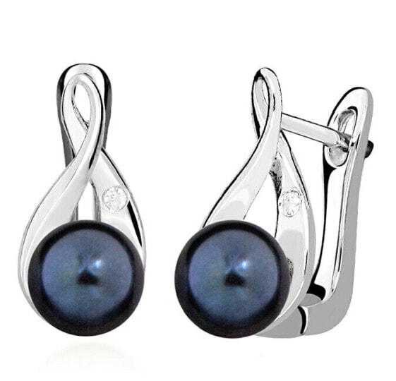Luxury silver earrings with dark pearls SVLE0001SH8P500