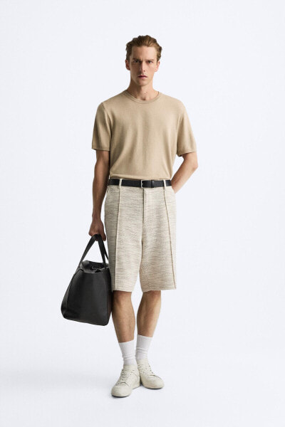 TEXTURED BERMUDA SHORTS WITH PLEATS