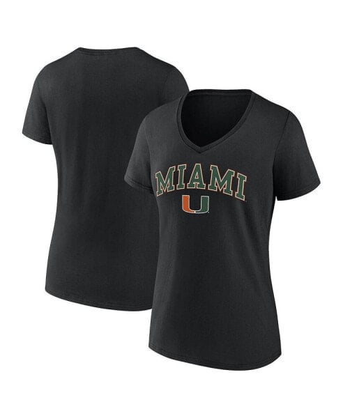 Women's Black Miami Hurricanes Evergreen Campus V-Neck T-shirt