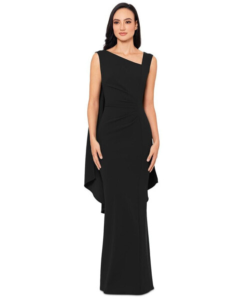 Women's Asymmetric-Neck Sleeveless Cape Gown