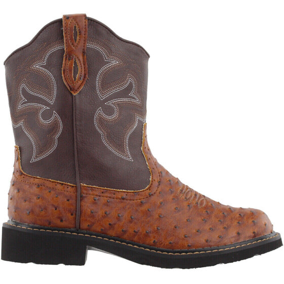Roper Chunk Rider Ostrich Embroidery Round Toe Cowboy Womens Brown Casual Boots