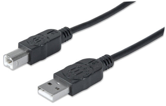 Manhattan USB-A to USB-B Cable - 3m - Male to Male - 480 Mbps (USB 2.0) - Equivalent to USB2HAB3M - Hi-Speed USB - Black - Lifetime Warranty - Polybag - 3 m - USB A - USB B - USB 2.0 - Male/Male - Black