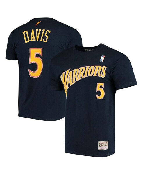 Men's Baron Davis Navy Golden State Warriors Hardwood Classics Stitch Name and Number T-shirt