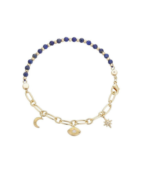 Cubic Zirconia Evil Eye, Moon and Star Bead Chain Bracelet