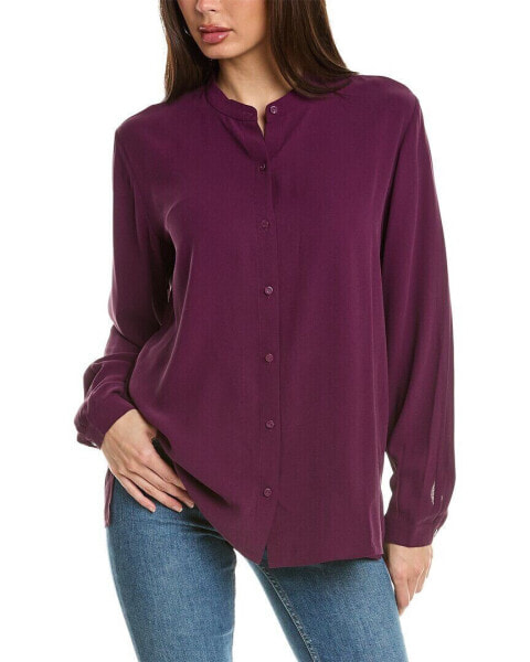 Eileen Fisher Mandarin Collar Silk Boxy Shirt Women's