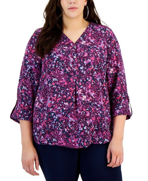 Plus Size Sea Of Petals Utility Top, Created for Macy's