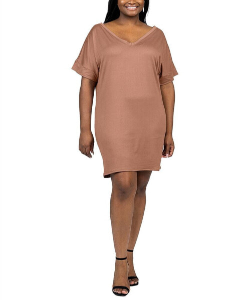 Plus Size Loose Fit V-Neck T Shirt Dress