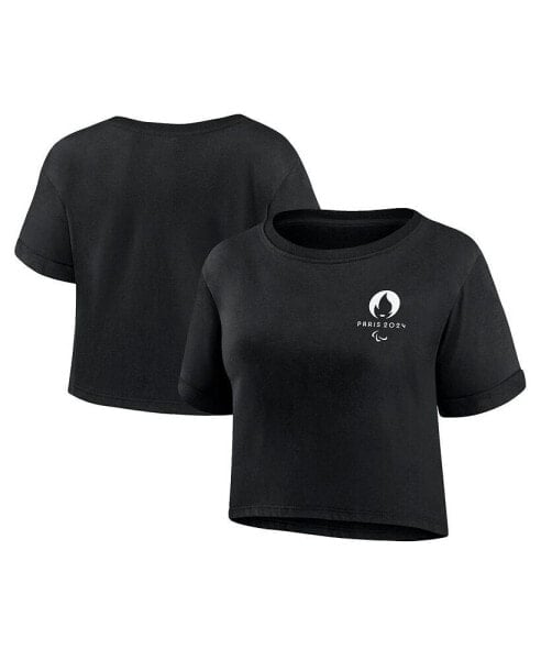Branded Women's Black Paris 2024 Summer Static Fashion Cropped T-Shirt