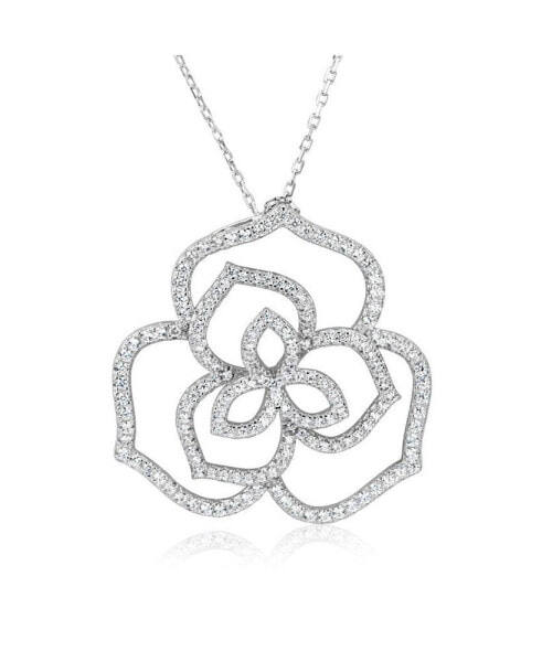 Suzy Levian New York suzy Levian Sterling Silver Cubic Zirconia Open Wild Flower Pendant Necklace