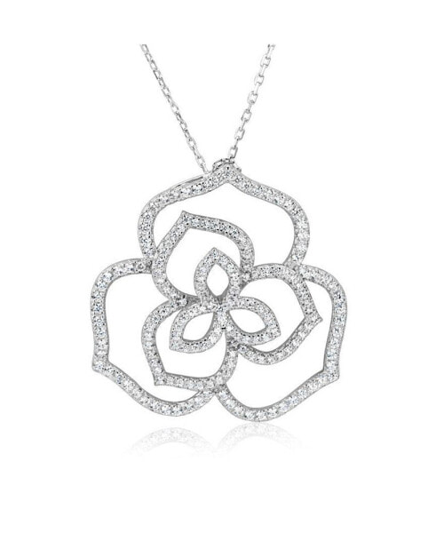 Suzy Levian Sterling Silver Cubic Zirconia Open Wild Flower Pendant Necklace