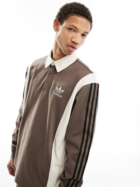 adidas Originals archive rugby shirt in earth brown