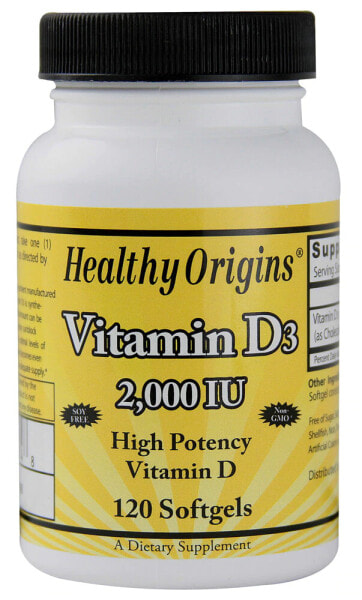 Healthy Origins Vitamin D3 Органический витамин Д 3 2000 МЕ 120 гелевых капсул