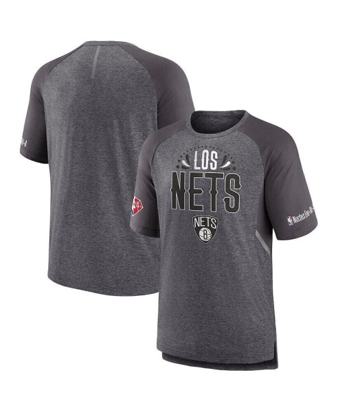 Men's Heathered Gray Brooklyn Nets 2022 Noches Ene-Be-A Core Shooting Raglan T-shirt