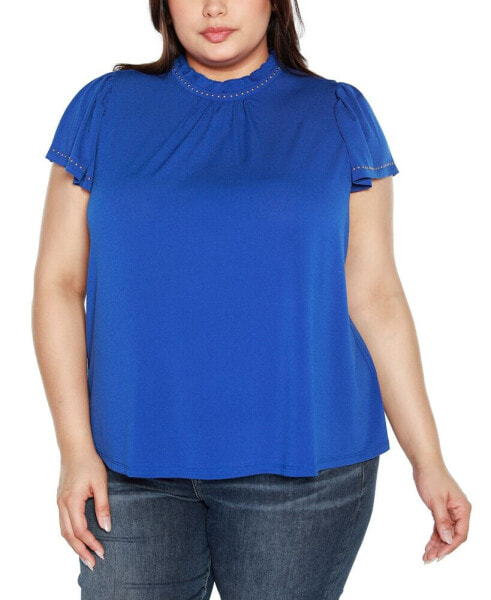 Black Label Plus Size Embellished Cap-Sleeve Knit Top