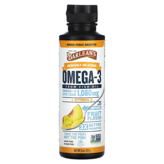 Витаминный препарат Barlean's Seriously Delicious, Омега-3 из рыбьего масла, Манго-персик, 1 080 мг, 227 г