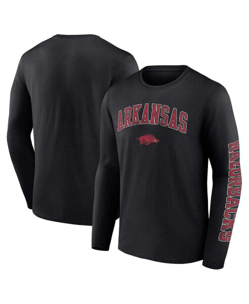 Men's Black Arkansas Razorbacks Distressed Arch Over Logo Long Sleeve T-shirt