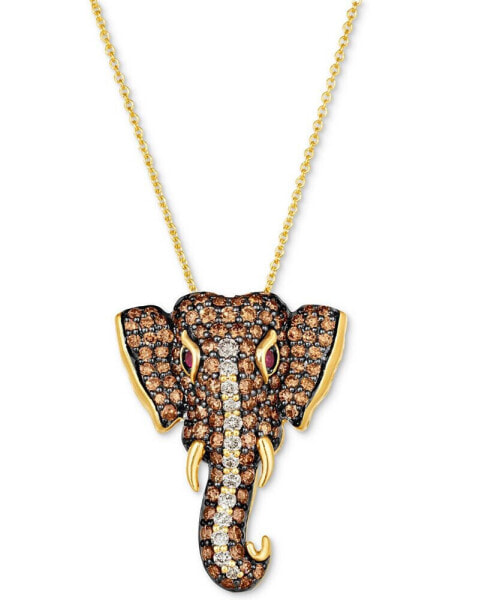 Diamond (1-5/8 ct. t.w.) & Passion Ruby Accent Elephant Adjustable 20" Pendant Necklace in 14k Gold