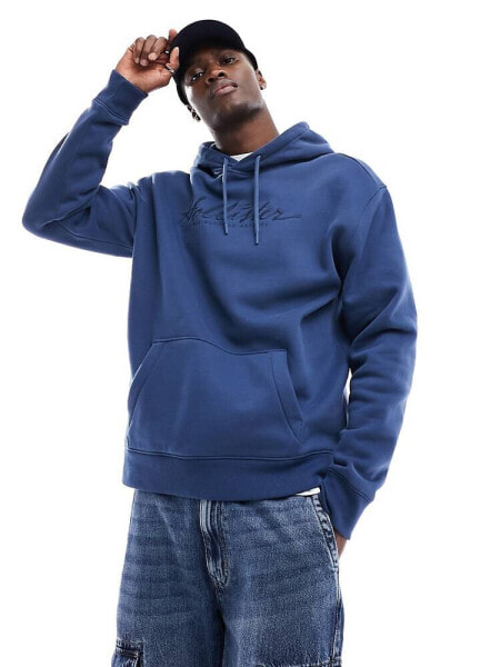 Hollister relaxed fit hoodie with embroidered chest logo in blue