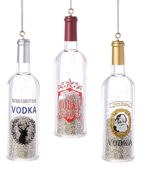 Kurt Adler 4.5In Vodka Bottle Ornament With Glitter Inside (3 Assorted)