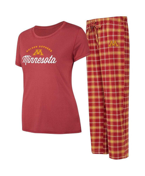 Women's Maroon, Gold Minnesota Golden Gophers Arctic T-shirt and Flannel Pants Sleep Set