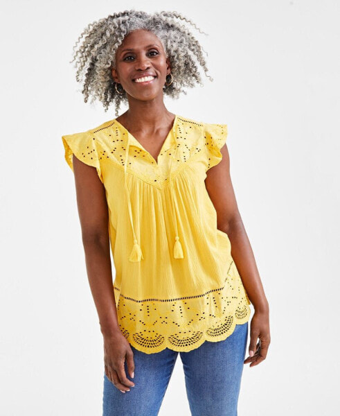 Petite Lace-Trim Mixed Media Top, Created for Macy's