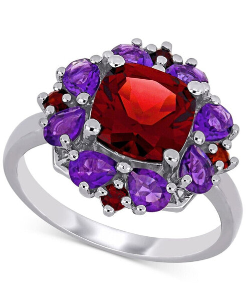 Rhodolite Garnet (3-1/4 ct. t.w.) & Amethyst (1-1/8 ct. t.w.) Cluster Statement Ring in Sterling Silver