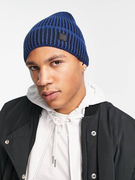 River Island ribbed beanie in navy