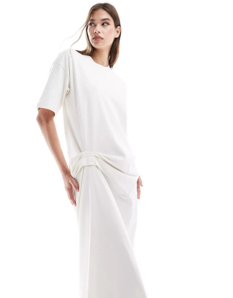 ASOS DESIGN t-shirt tuck column dress in off white