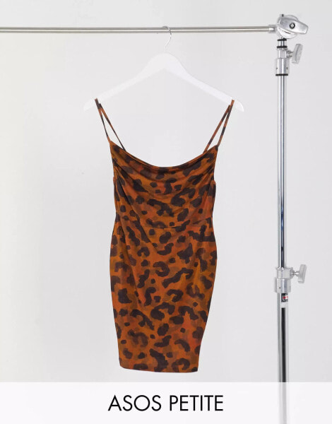 ASOS DESIGN Petite cami cowl neck mini dress in animal print