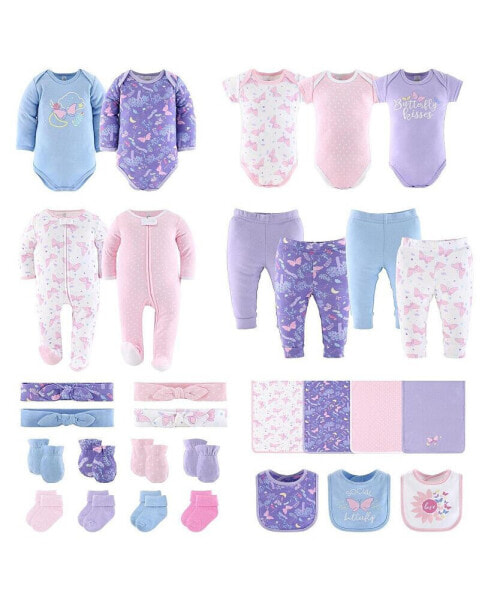Baby Girls Newborn Layette Gift Set Purple Pink Butterfly, 30 Essential Pieces,