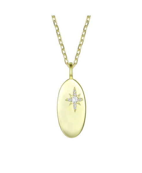 14K Gold Plated with Star Cubic Zirconia Oval Shaped Pendant Necklace