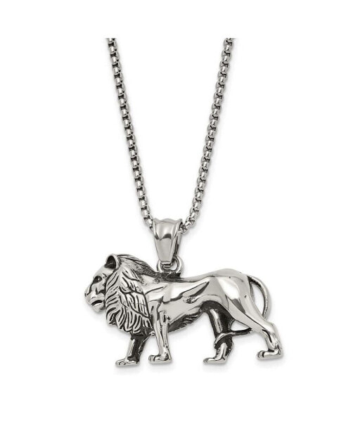 Antiqued Lion Pendant 25.5 inch Box Chain Necklace