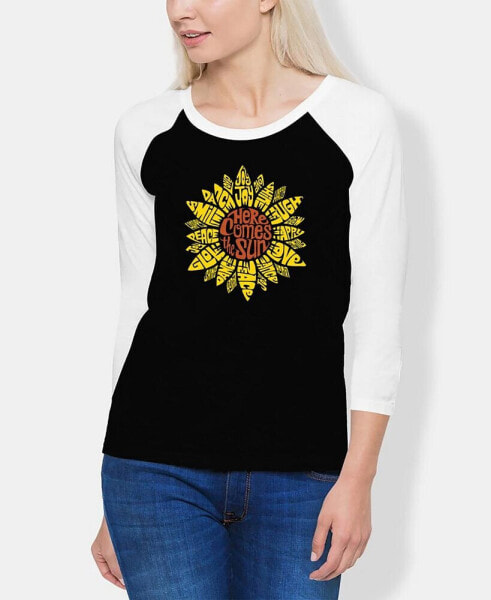 Women's Raglan Sunflower Word Art T-shirt