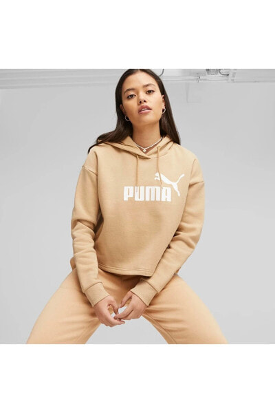 Толстовка женская PUMA Essentials Cropped Logo FL на бежевой2021 налб логотипомmaxlength hoodie Женские