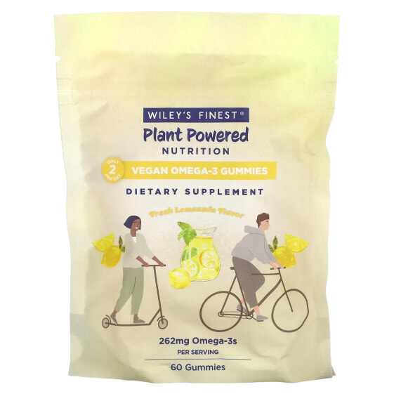 Wiley's Finest, Plant Powered Nutrition, веганские жевательные мармеладки с омега-3, свежий лимонад, 131 мг, 60 жевательных таблеток
