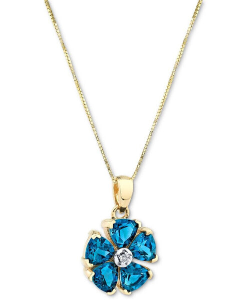 Blue Topaz (3 ct. t.w.) & Diamond Accent Flower 18" Pendant Necklace in 14k Gold