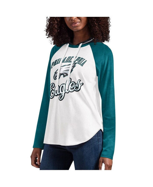 Women's White Philadelphia Eagles MVP Raglan Hooded Long Sleeve T-shirt