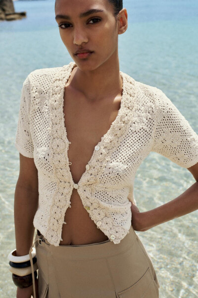 Pointelle knit romantic top