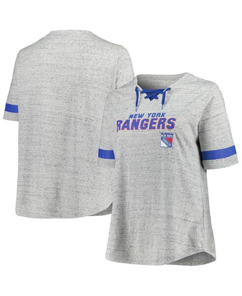 Women's Heather Gray New York Rangers Plus Size Lace-Up T-Shirt