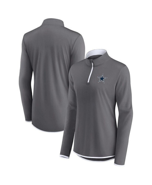 Women's Gray Dallas Cowboys Corner Long Sleeve 1/4 Zip Top