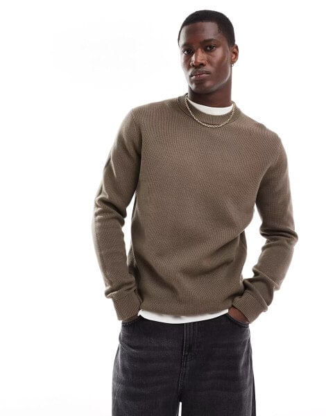 Selected Homme crew textured jumper in brown